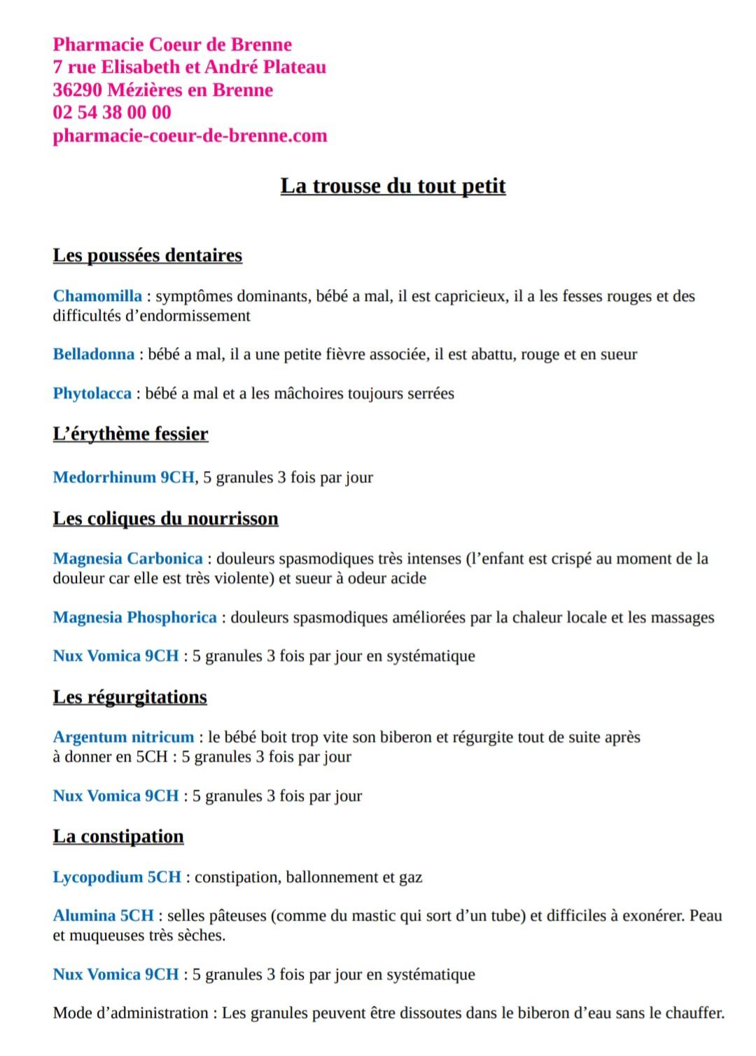 Fiche conseils homéopathiques du tout petit